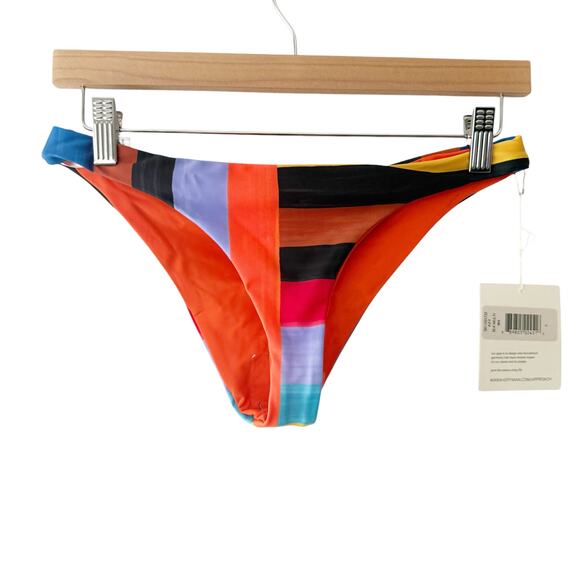 Mara Hoffman Kay Low Rise Cheeky Colorblock Stripe Multicolor Bikini Bottoms L - Picture 1 of 6